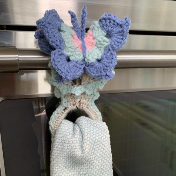 Crochet Kitchen Towel Holder,  Kitchen Towel Hanger, Butterfly - Picture 2 of 4